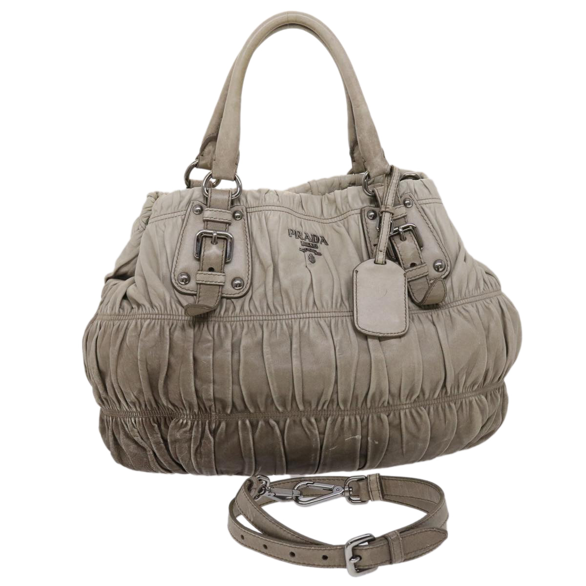 Prada Hand Bag Leather 2way Gray Auth Am4653